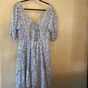 Sz L Xirena Floral Print Lined 100% Cotton Open Back Dress